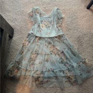 Knitworks Floral Layered Dress - Pastel Blue and floral print